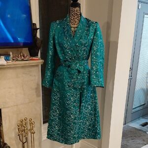 Teal Patterned Wrap Dress